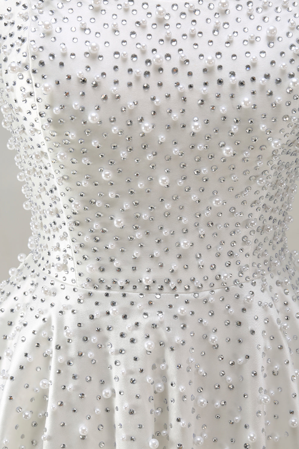 White Strapless A Line Beaded Mini Pearl Homecoming Dress with Ruffles