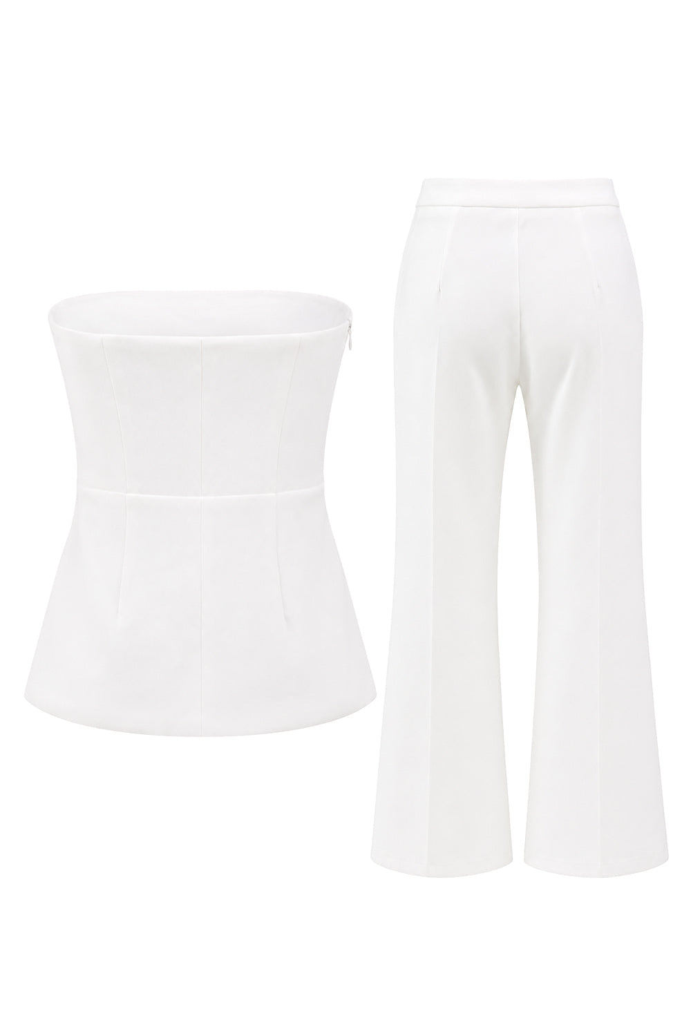 Ensemble tailleur femme 2 pièces blanc sans bretelles double boutonnage coupe ajustée