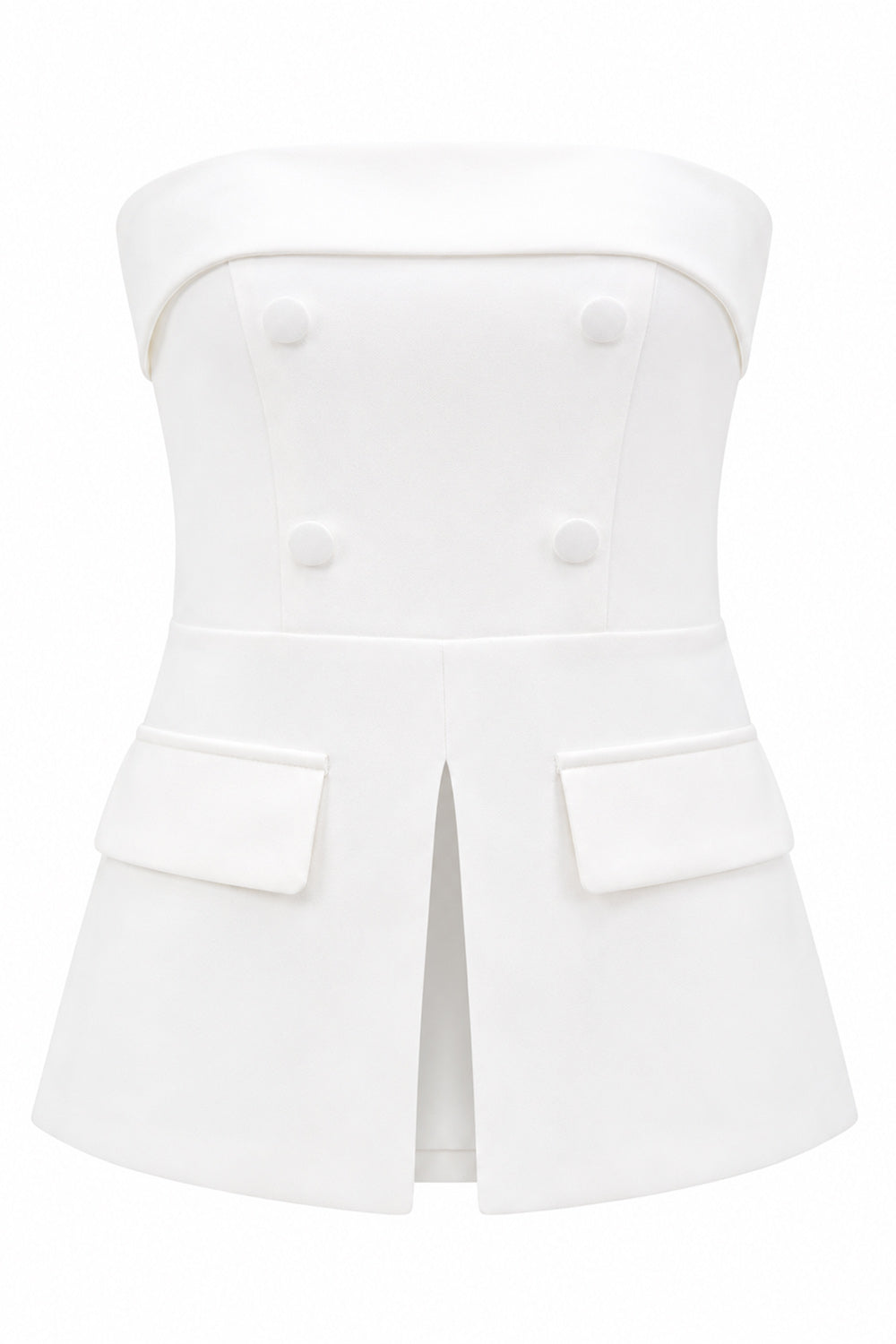 Ensemble tailleur femme 2 pièces blanc sans bretelles double boutonnage coupe ajustée