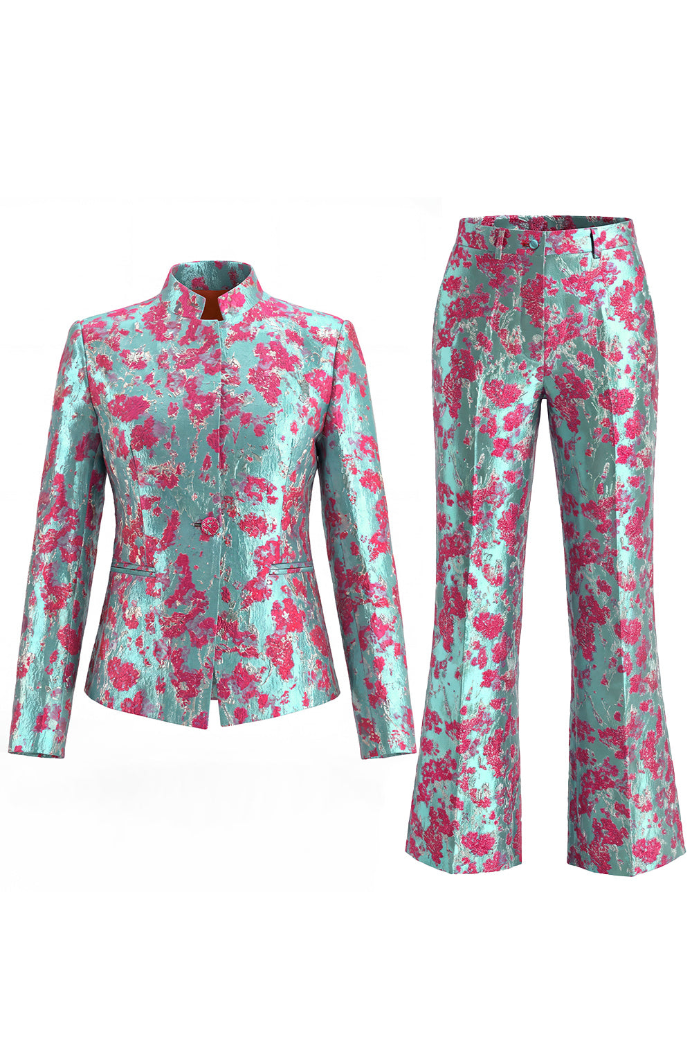 Dusty Green Open-front 2 Piece Slim Fit Floral Women's Suits
