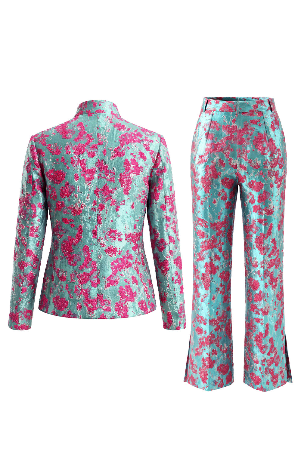 Dusty Green Open-front 2 Piece Slim Fit Floral Women's Suits