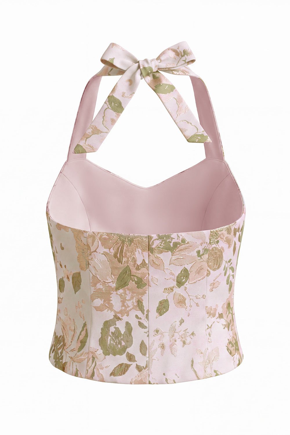 Ensemble tailleur femme jacquard 2 pièces à col licou et simple boutonnage Green Flower