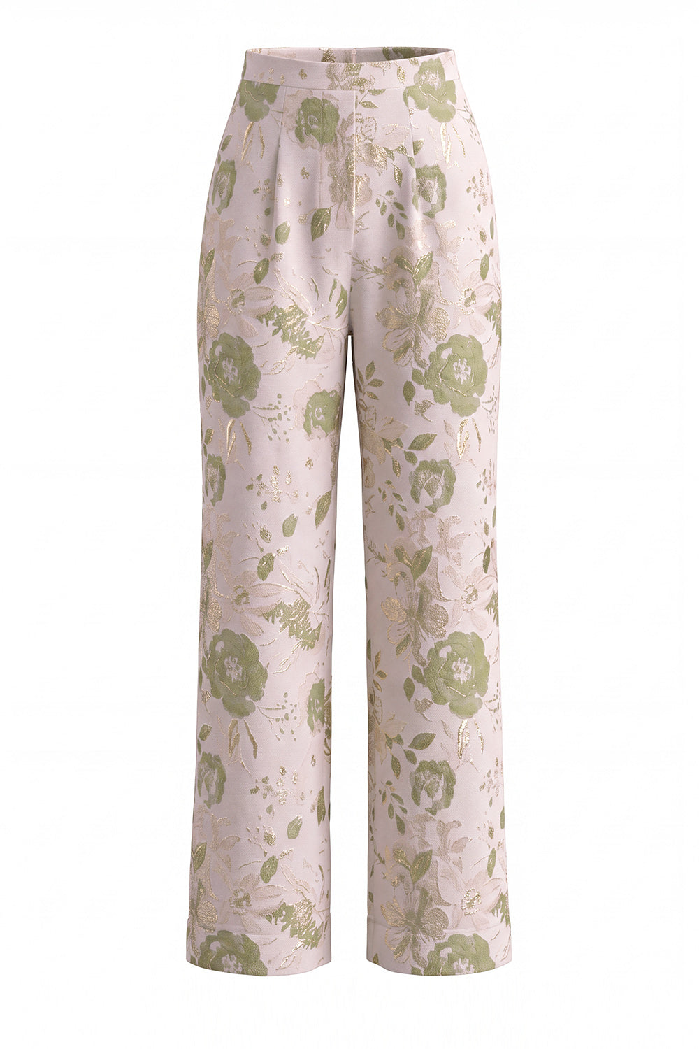 Ensemble tailleur femme jacquard 2 pièces à col licou et simple boutonnage Green Flower