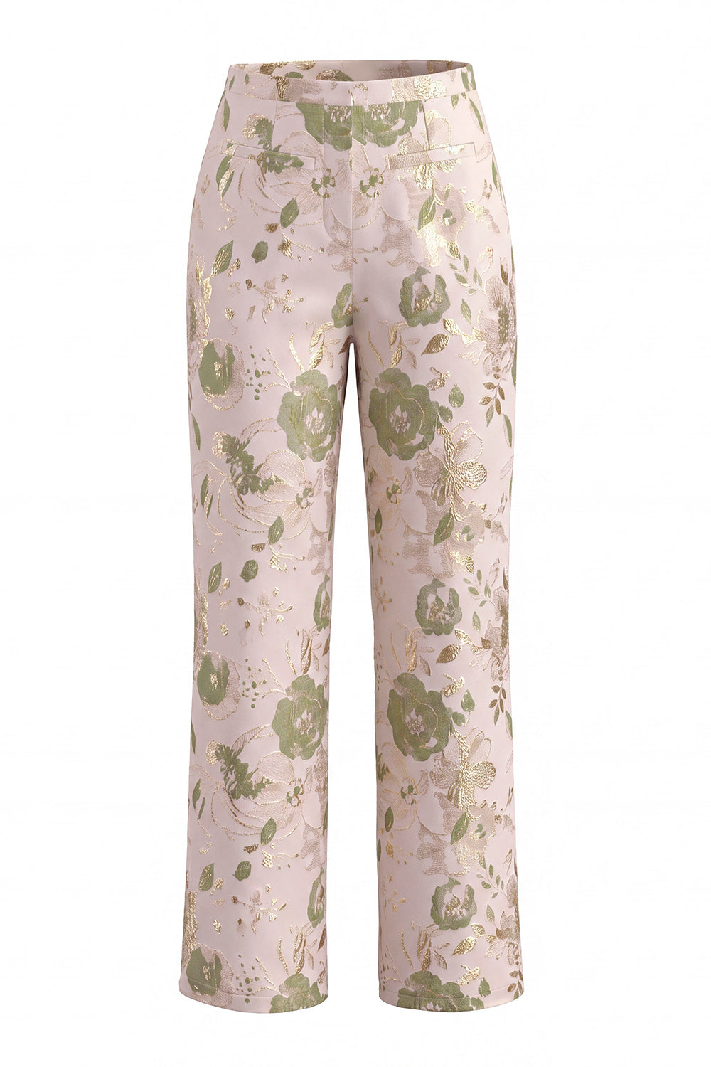 Ensemble tailleur femme jacquard 2 pièces à col licou et simple boutonnage Green Flower