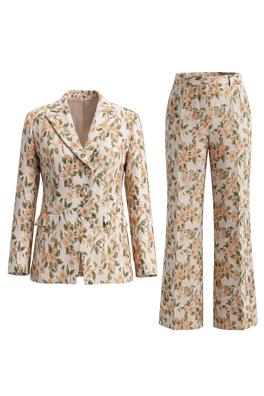 Peak Lapel Grey Blue 2 Piece Single Breasted Floral Women Suits
