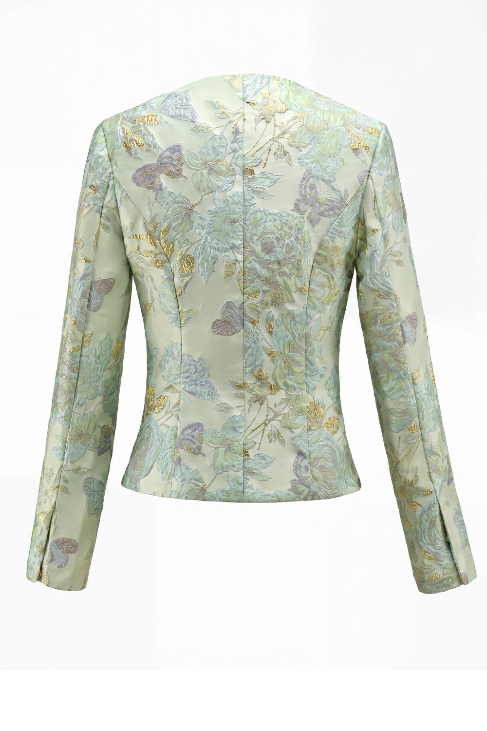 Green Flower 2 Piece Round Neck Single Breasted Jacquard Women Suits