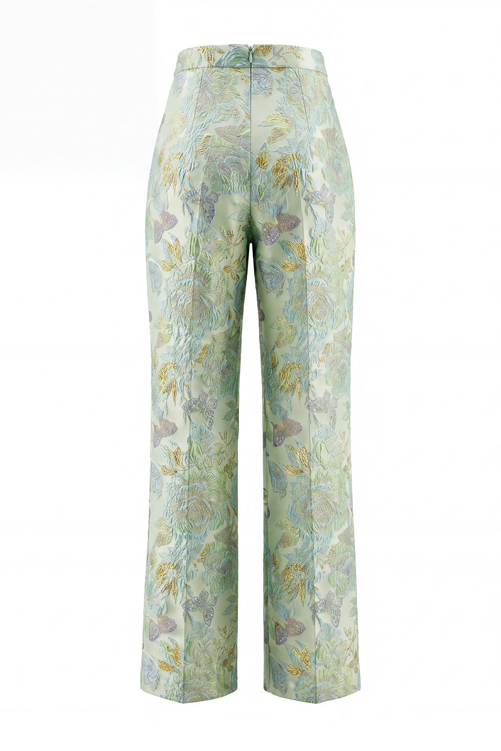 Green Flower 2 Piece Round Neck Single Breasted Jacquard Women Suits