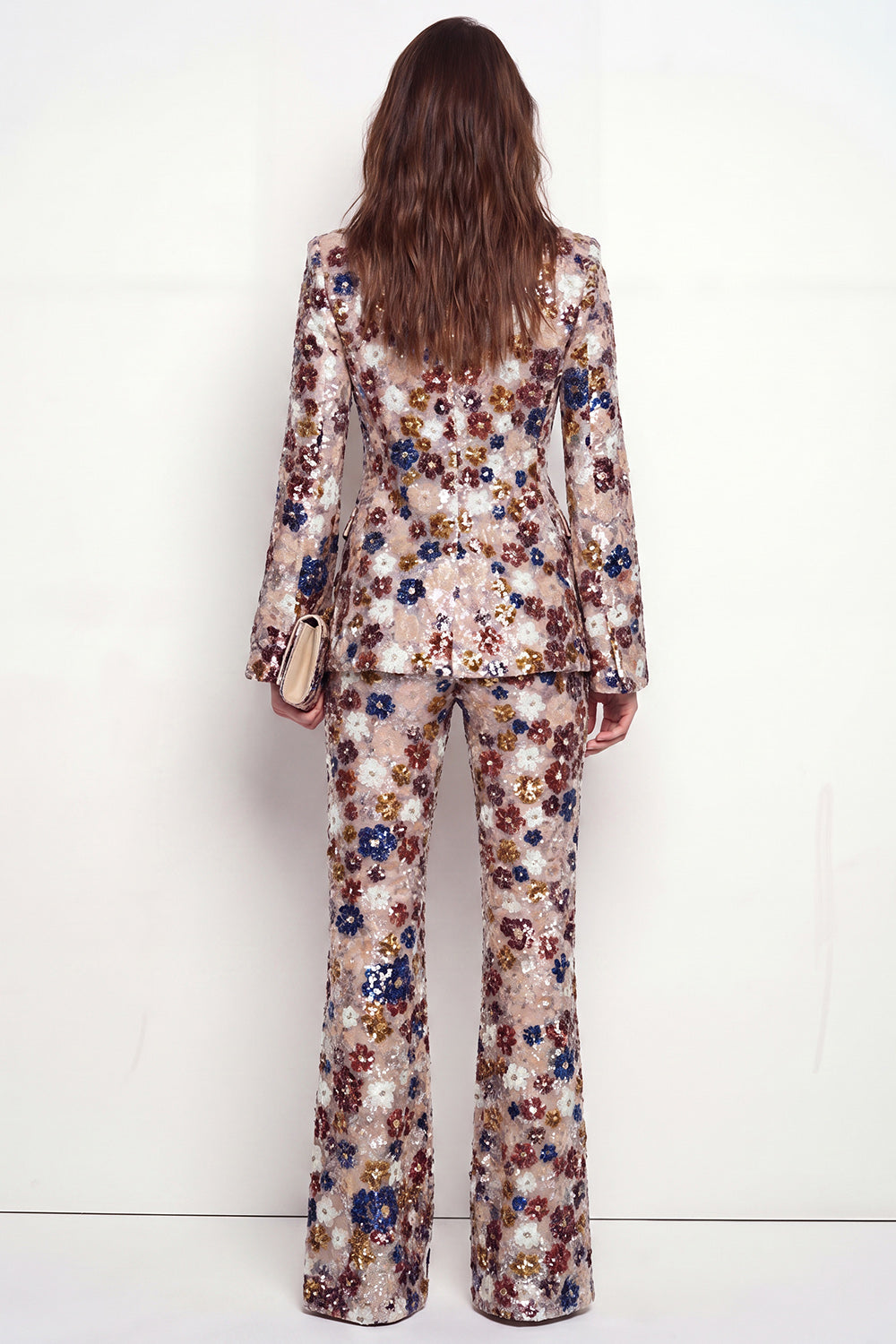 Sparkly Black Peak Lapel One Button Floral Sequins Women Suits