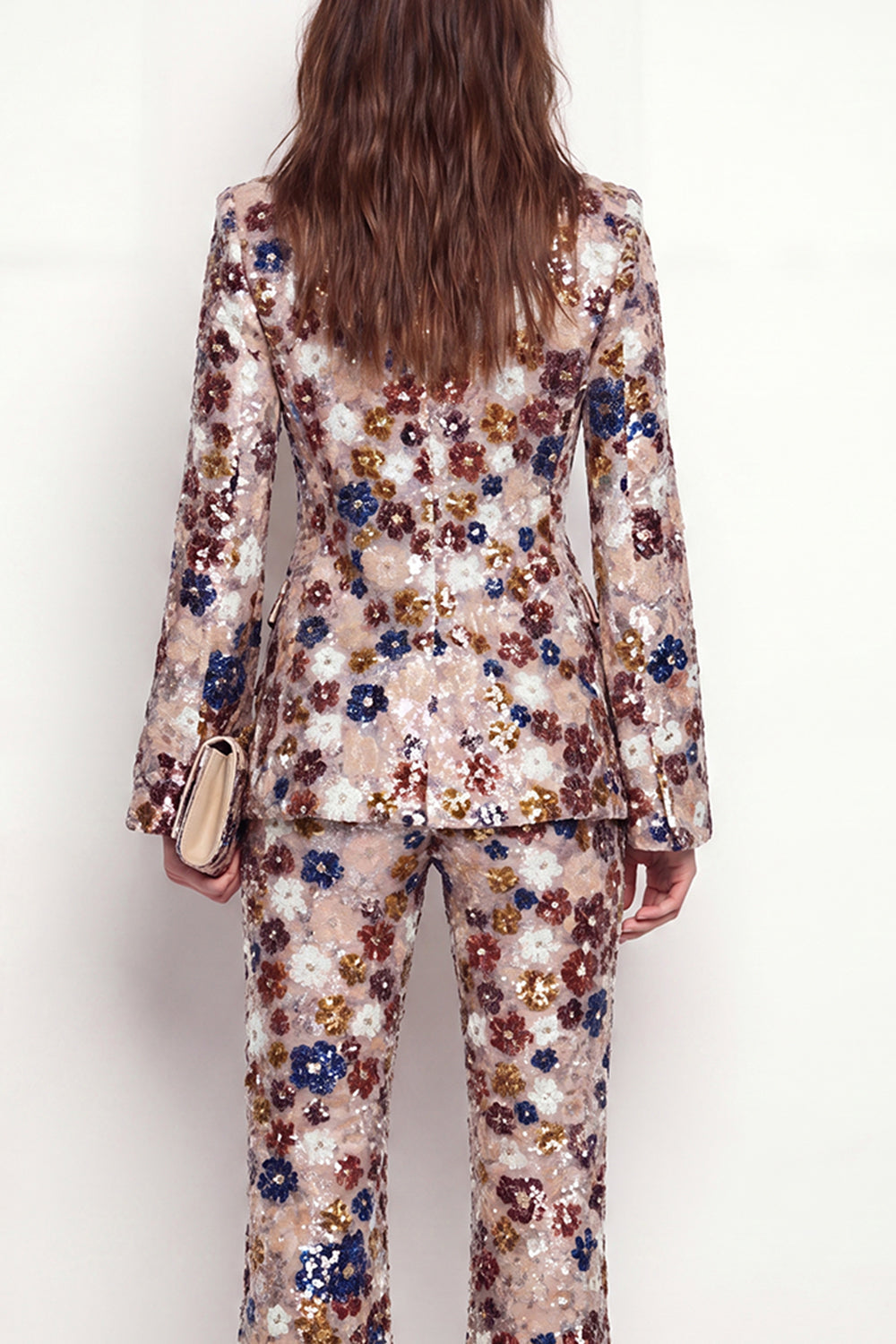 Sparkly Black Peak Lapel One Button Floral Sequins Women Suits