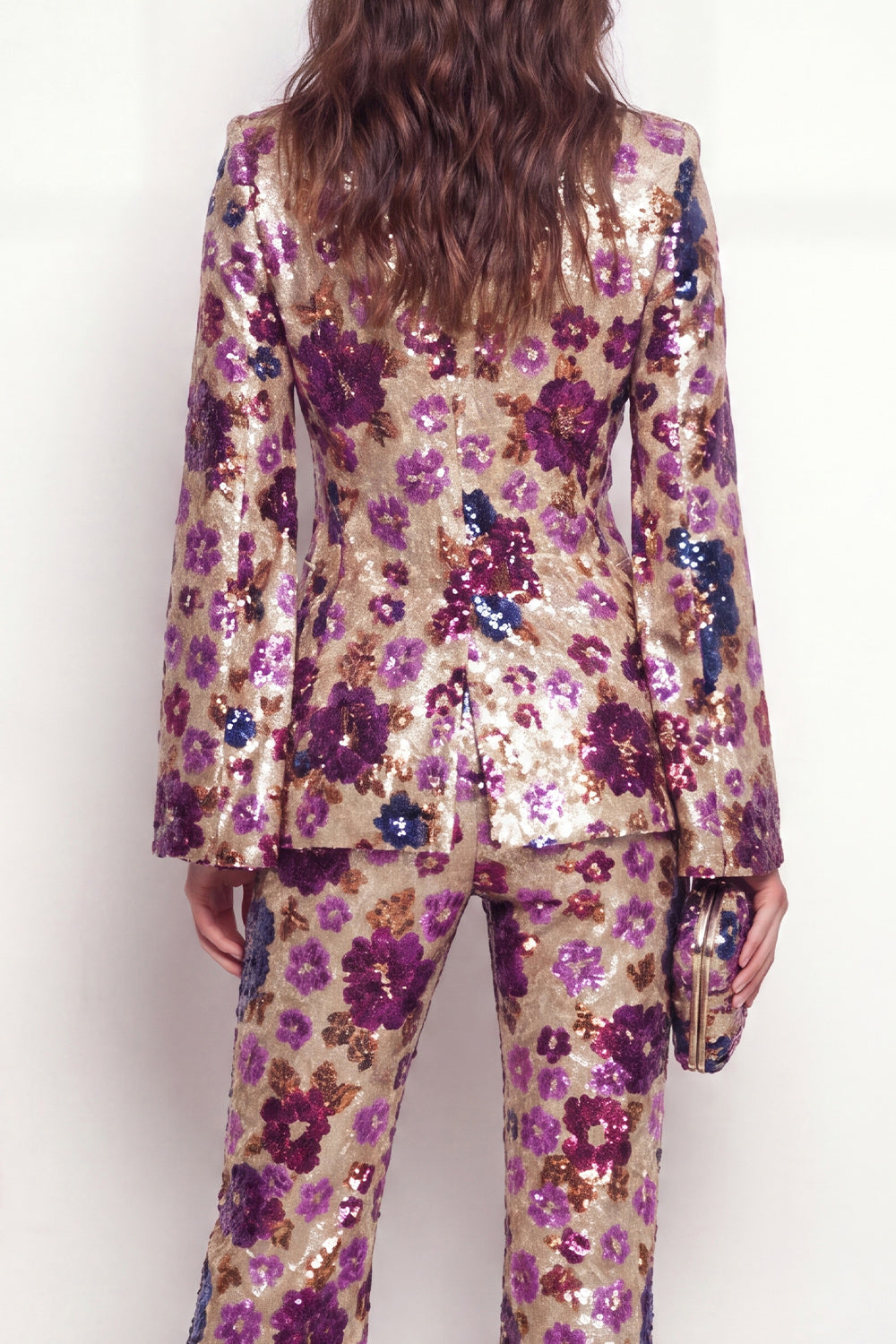 Sparkly Black Peak Lapel One Button Floral Sequins Women Suits