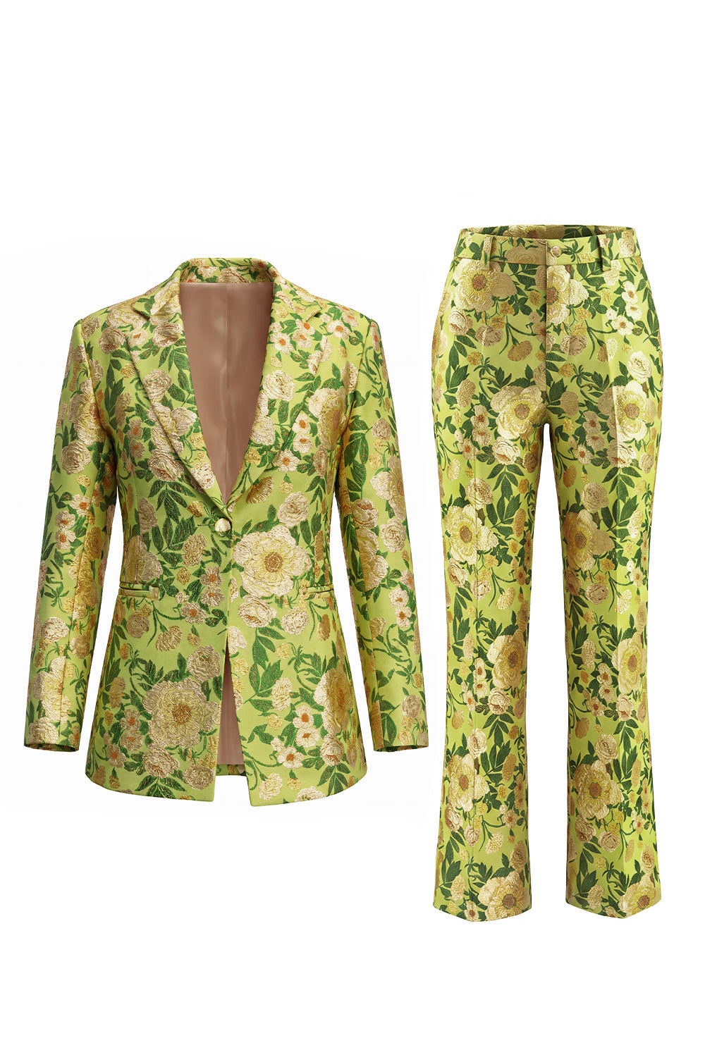 Blue Floral 2 Piece Notch Lapel One Button Women Suits