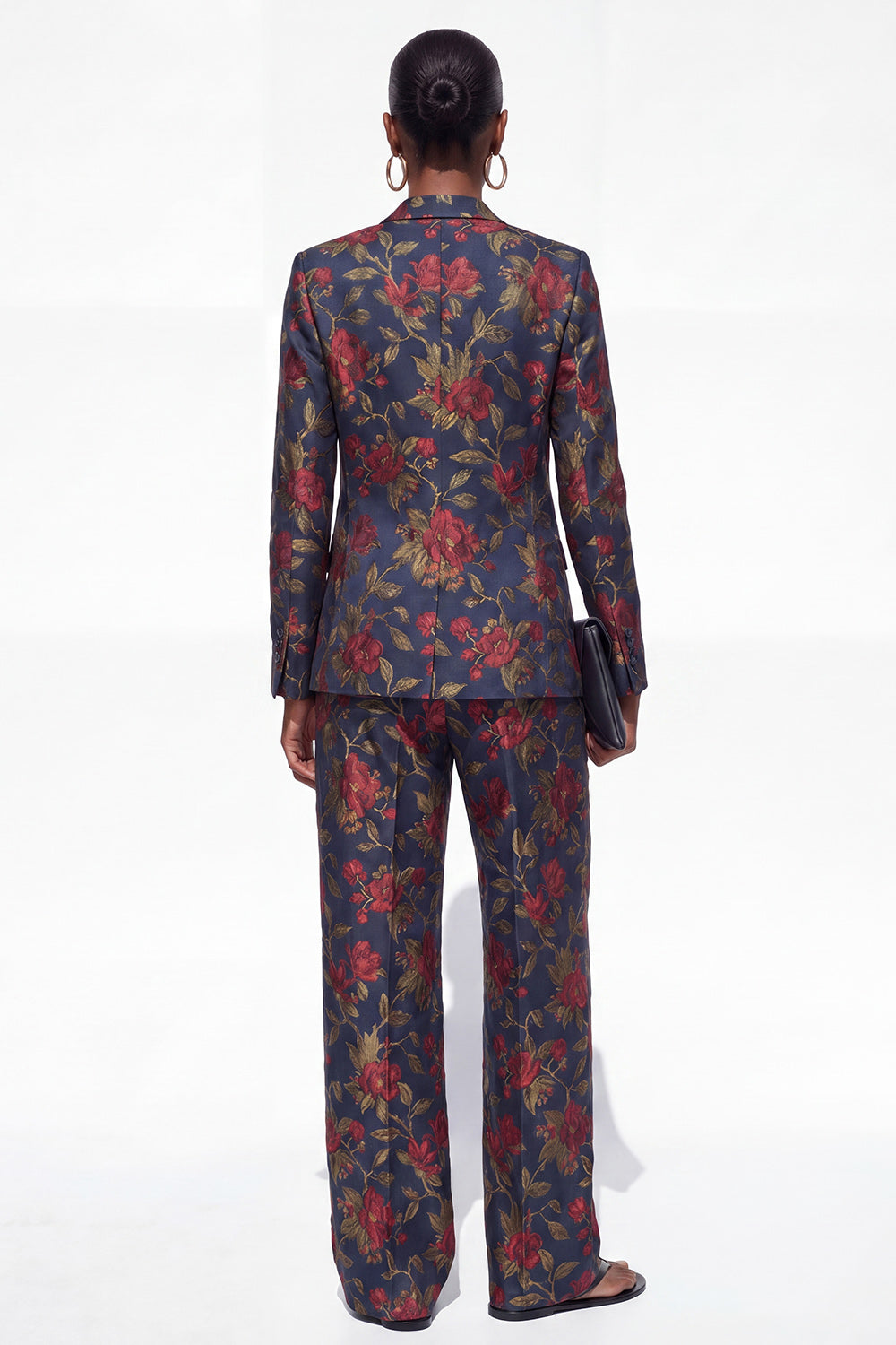 Black 2 Piece One Button Floral Jacquard Women Suits