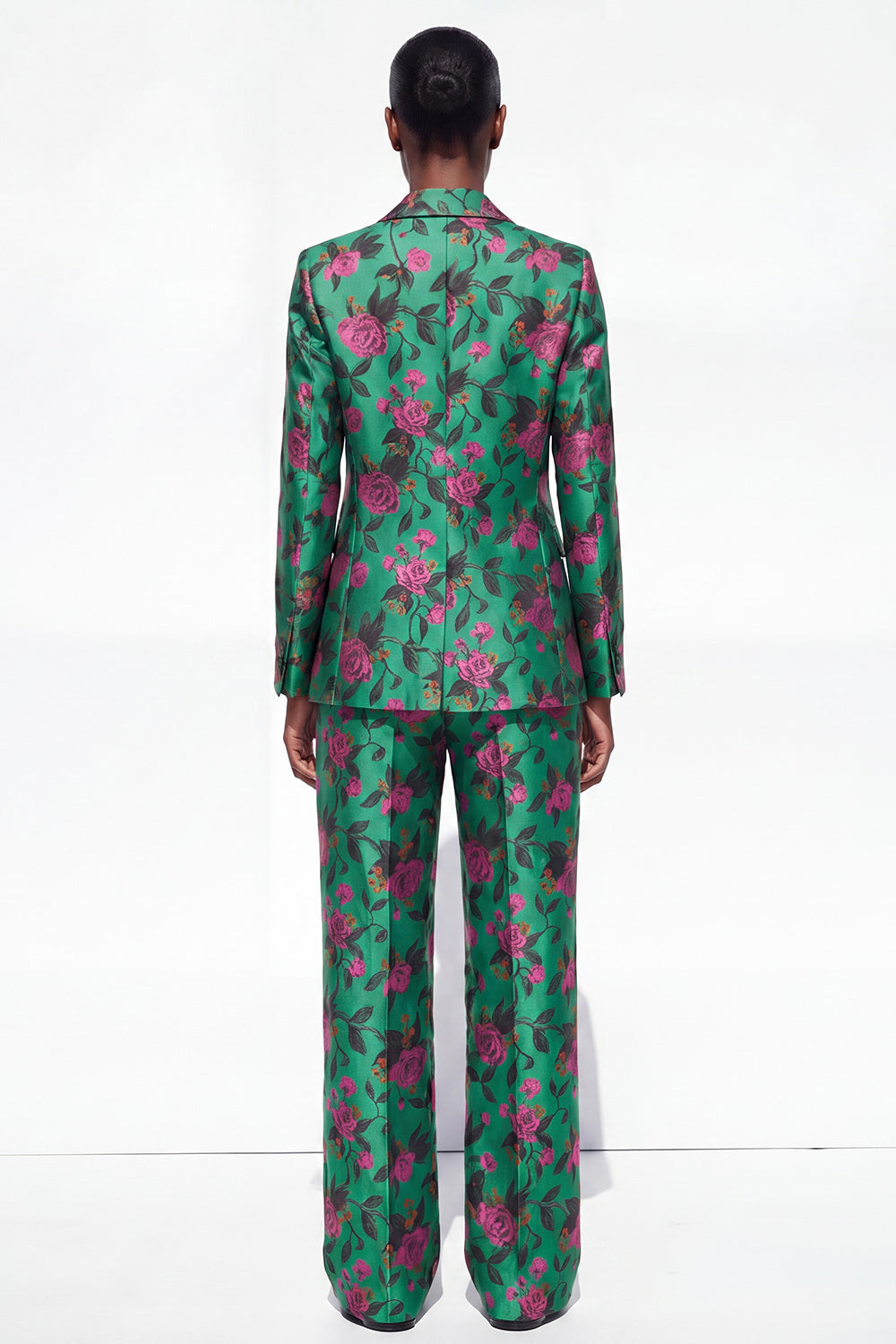 Black 2 Piece One Button Floral Jacquard Women Suits
