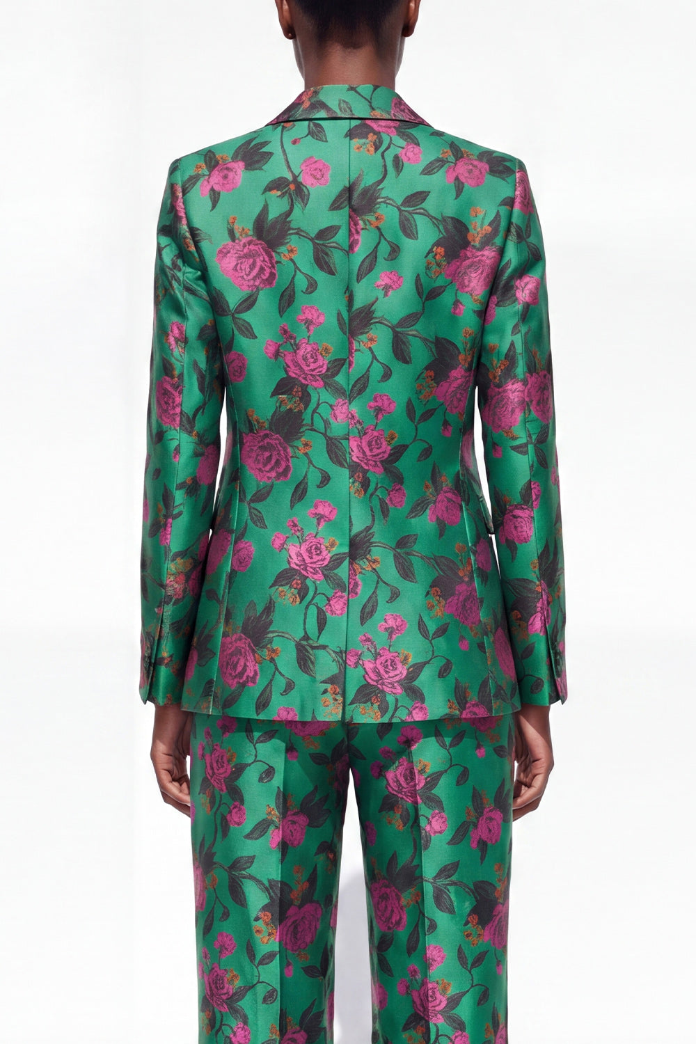 Black 2 Piece One Button Floral Jacquard Women Suits