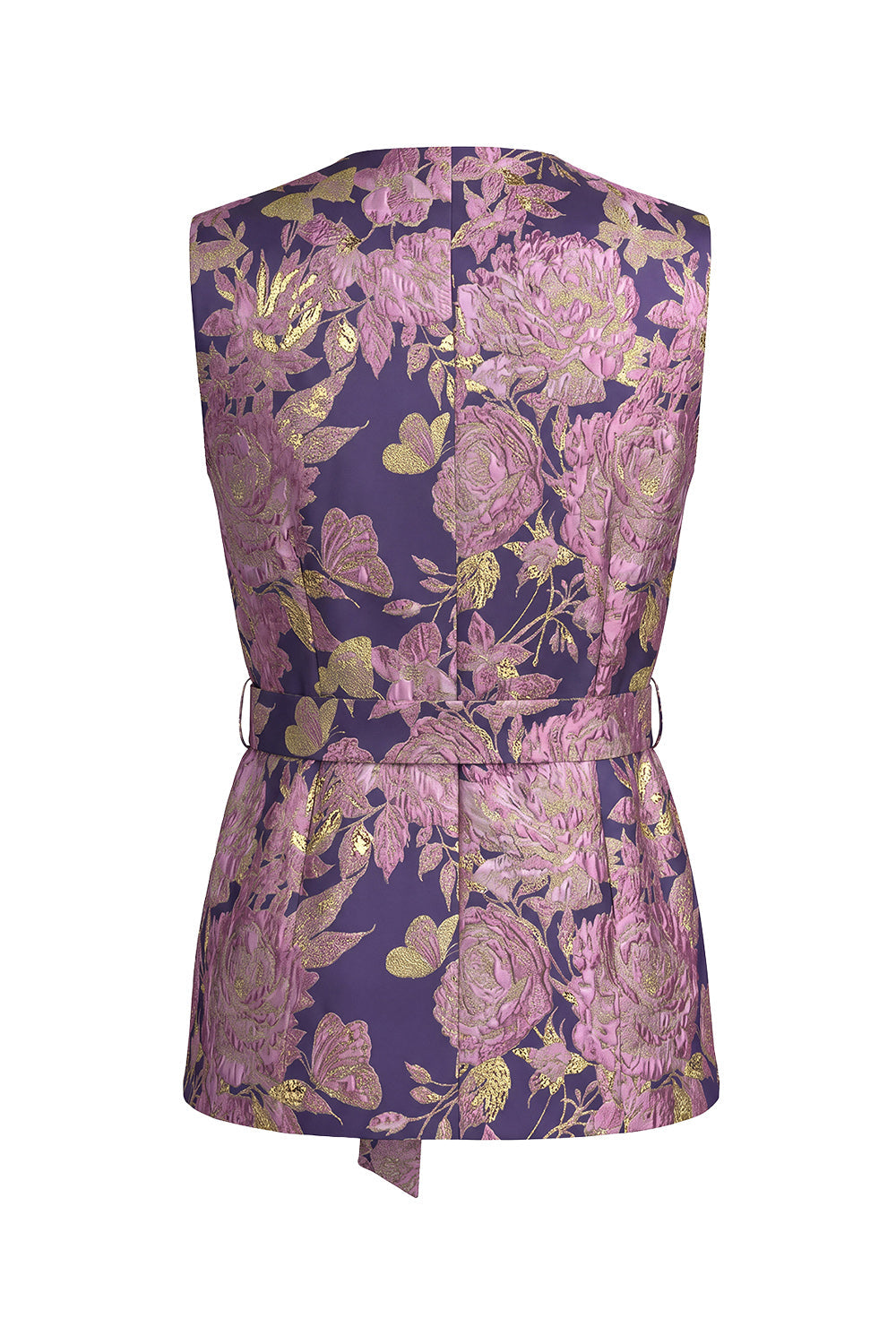 Ensemble 2 pièces pour femme, col en V, motif floral bleu marine et rose, avec ceinture