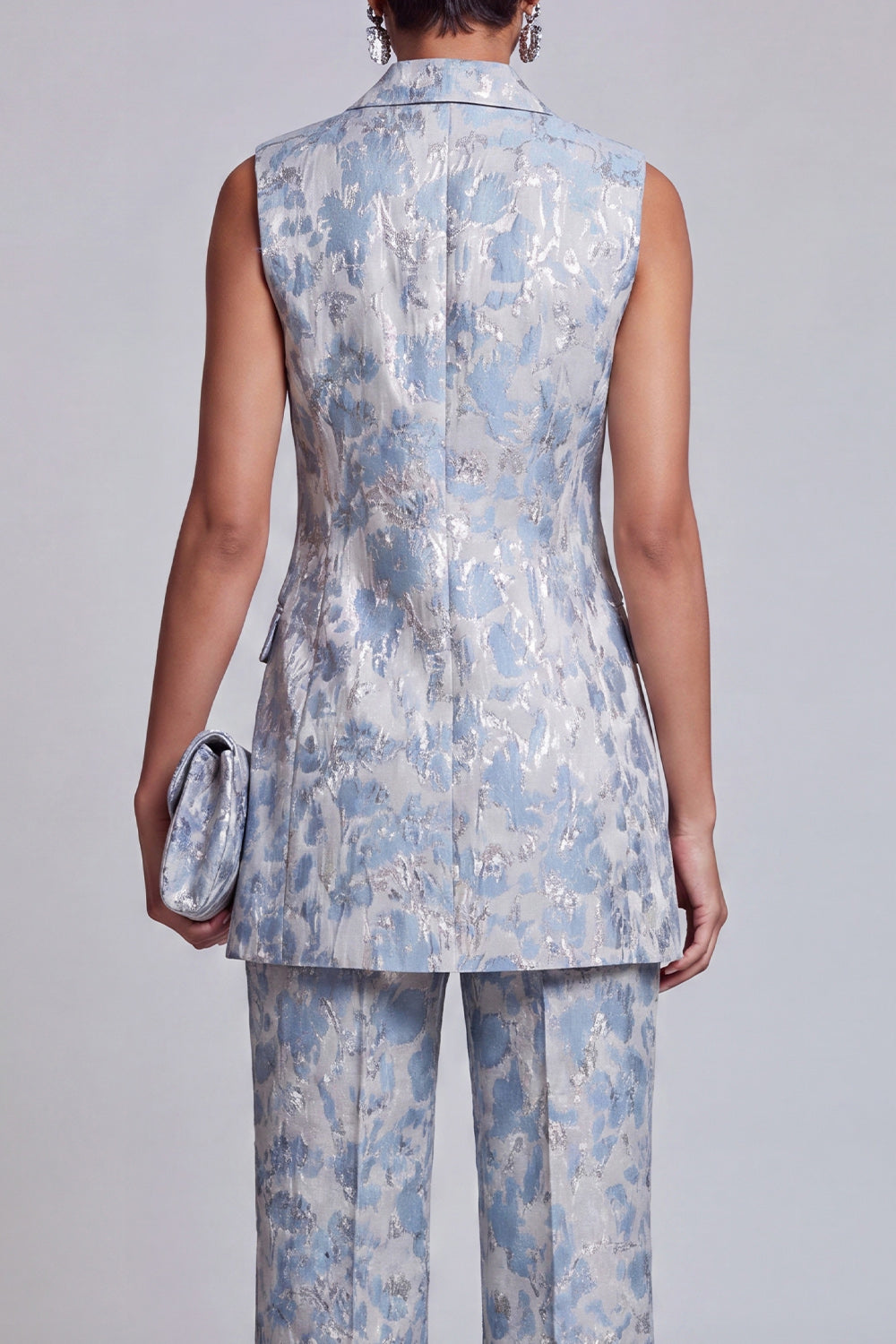 2 Piece Dusty Blue Floral Double Breasted Peak Lapel Women Suits