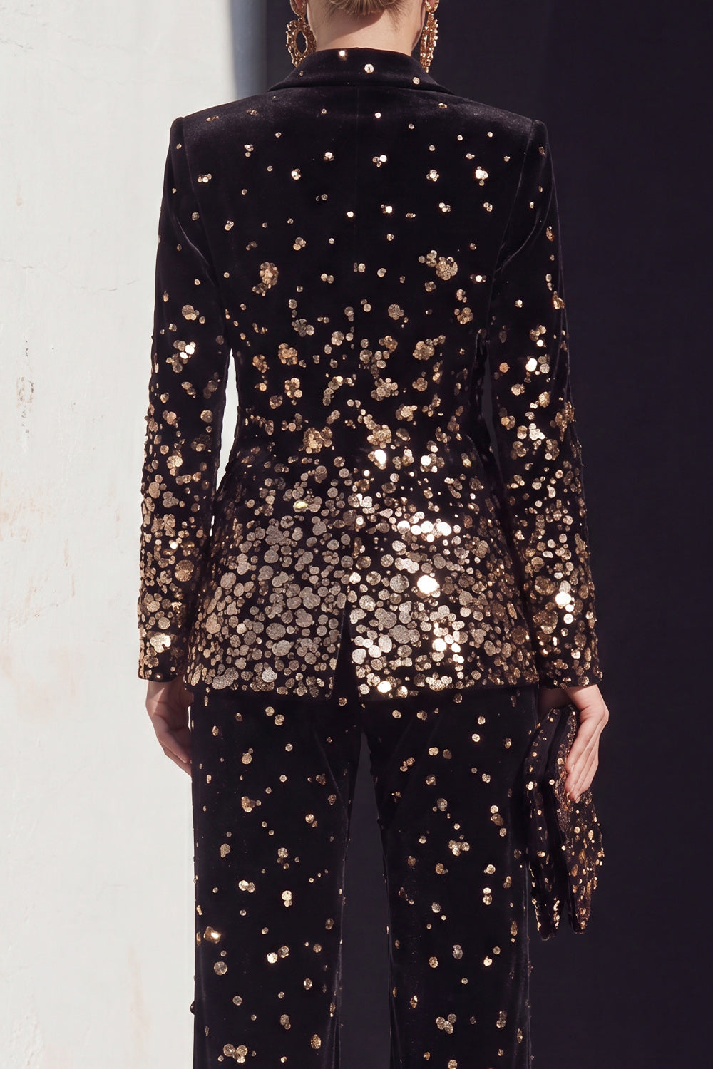 Black Champagne 2 Piece Peak Lapel Women Suits with Sequins