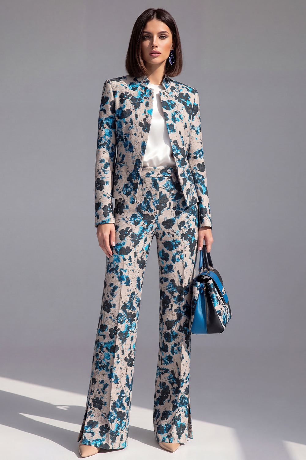 Dusty Green Open-front 2 Piece Slim Fit Floral Women's Suits