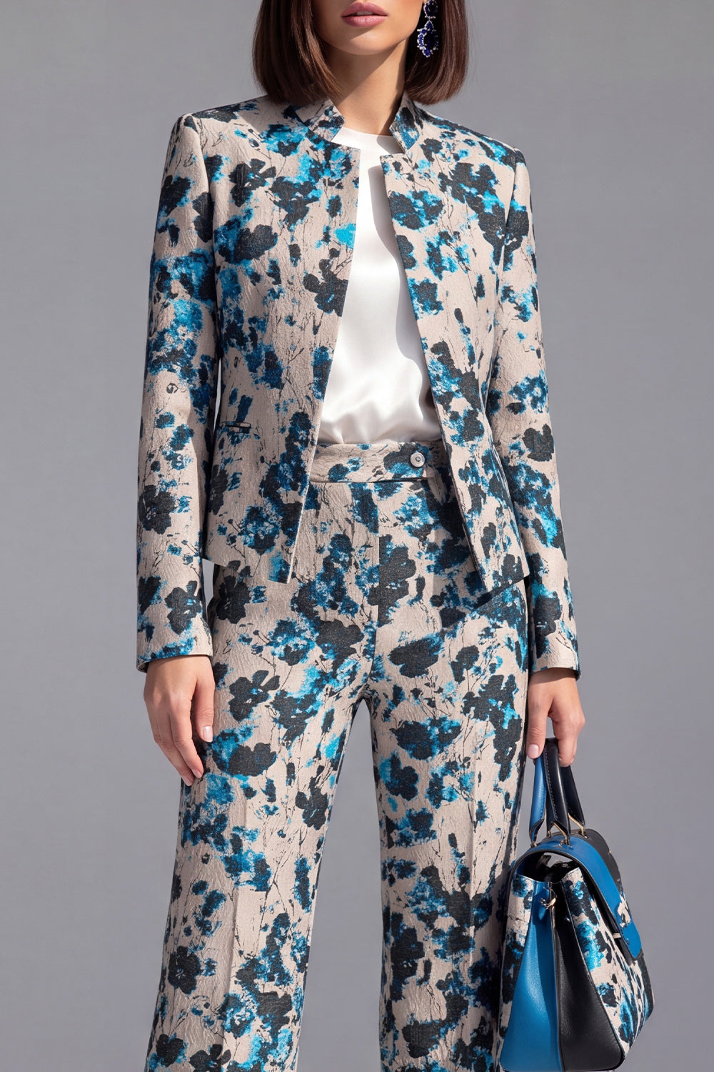 Dusty Green Open-front 2 Piece Slim Fit Floral Women's Suits