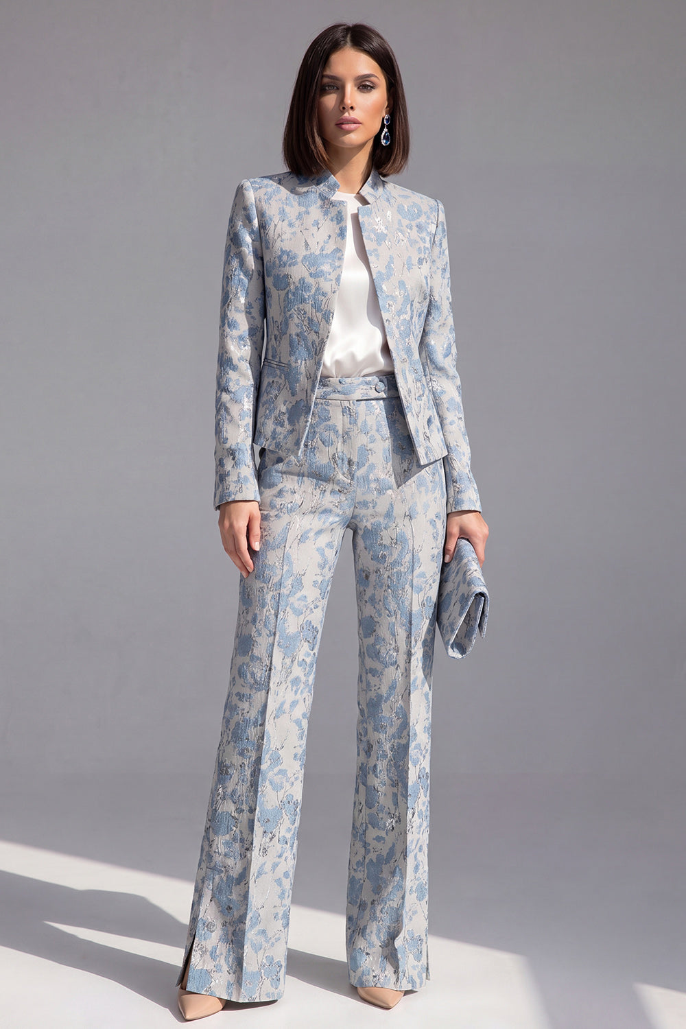 Dusty Green Open-front 2 Piece Slim Fit Floral Women's Suits