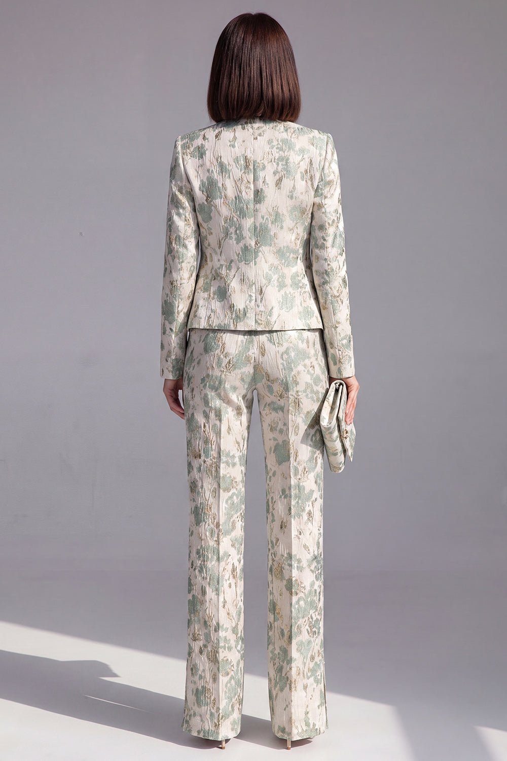 Dusty Green Open-front 2 Piece Slim Fit Floral Women's Suits