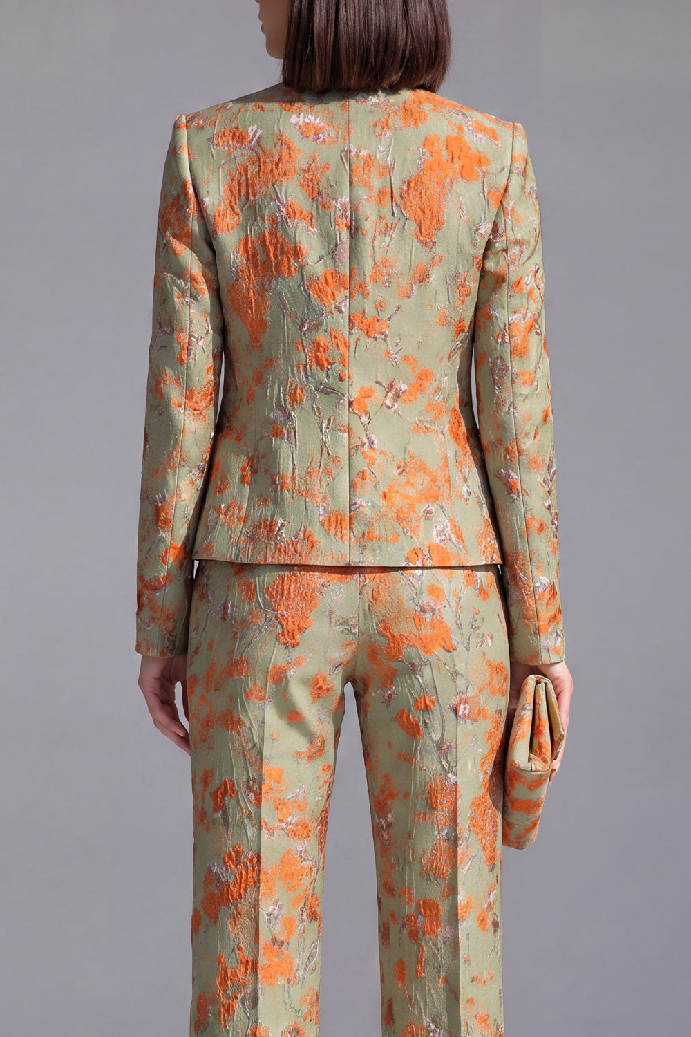 Dusty Green Open-front 2 Piece Slim Fit Floral Women's Suits
