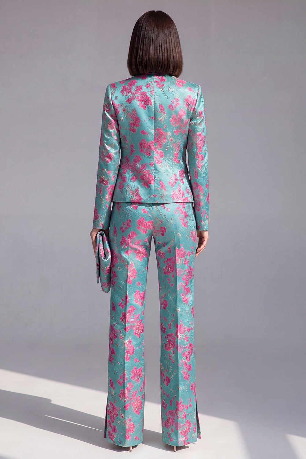 Dusty Green Open-front 2 Piece Slim Fit Floral Women's Suits