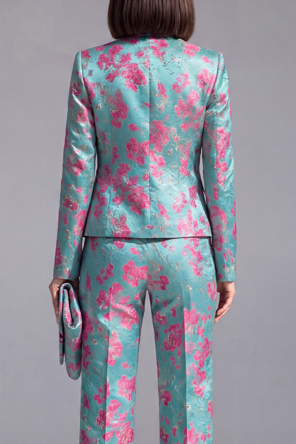 Dusty Green Open-front 2 Piece Slim Fit Floral Women's Suits