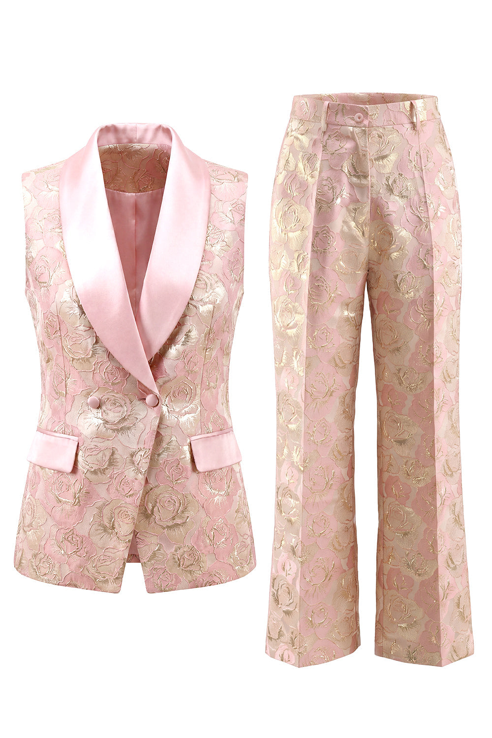 Ensemble deux pièces bleu à revers châle, floral et croisé pour femme avec poches