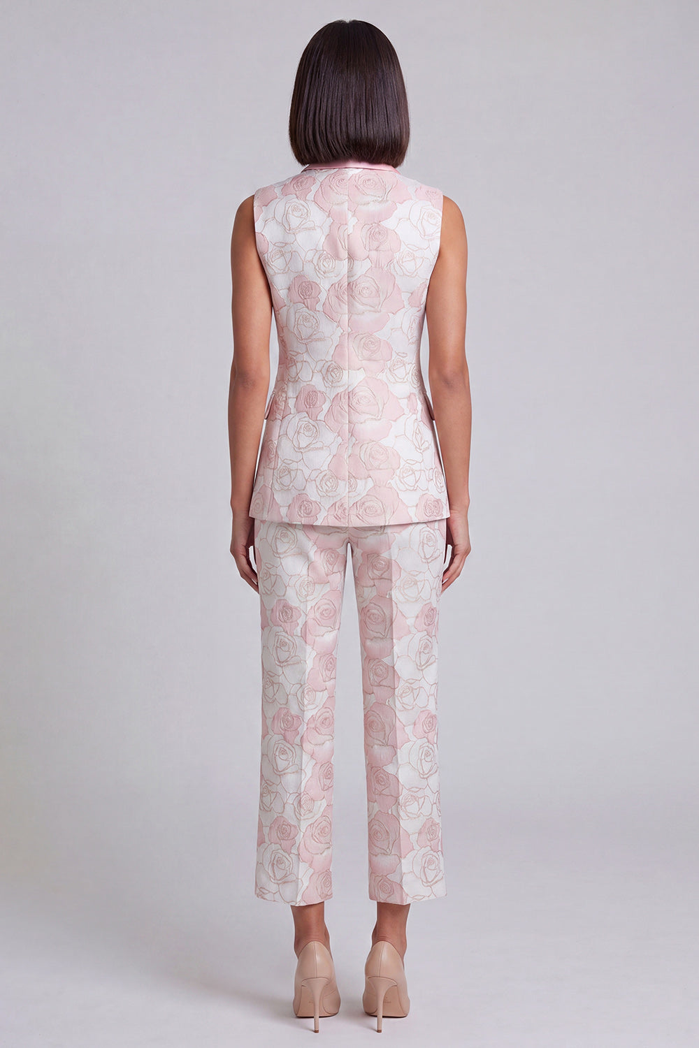 Ensemble deux pièces bleu à revers châle, floral et croisé pour femme avec poches