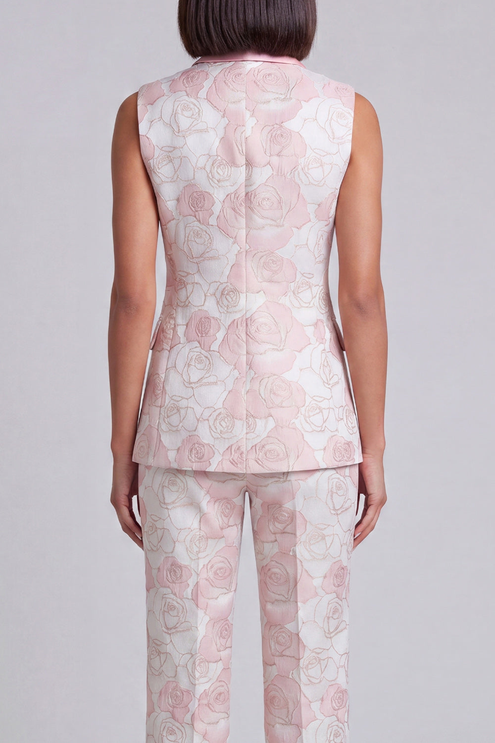 Ensemble deux pièces bleu à revers châle, floral et croisé pour femme avec poches