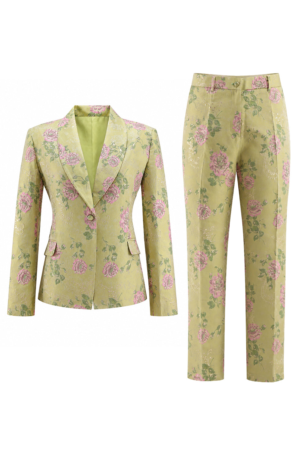2 Piece Sage Green Shawl Lapel Floral Women's Suits