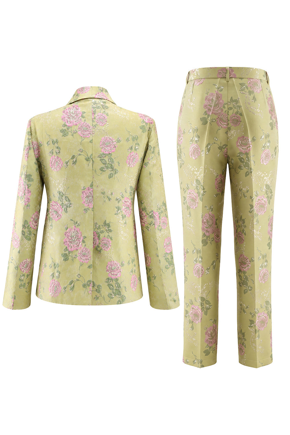 2 Piece Sage Green Shawl Lapel Floral Women's Suits