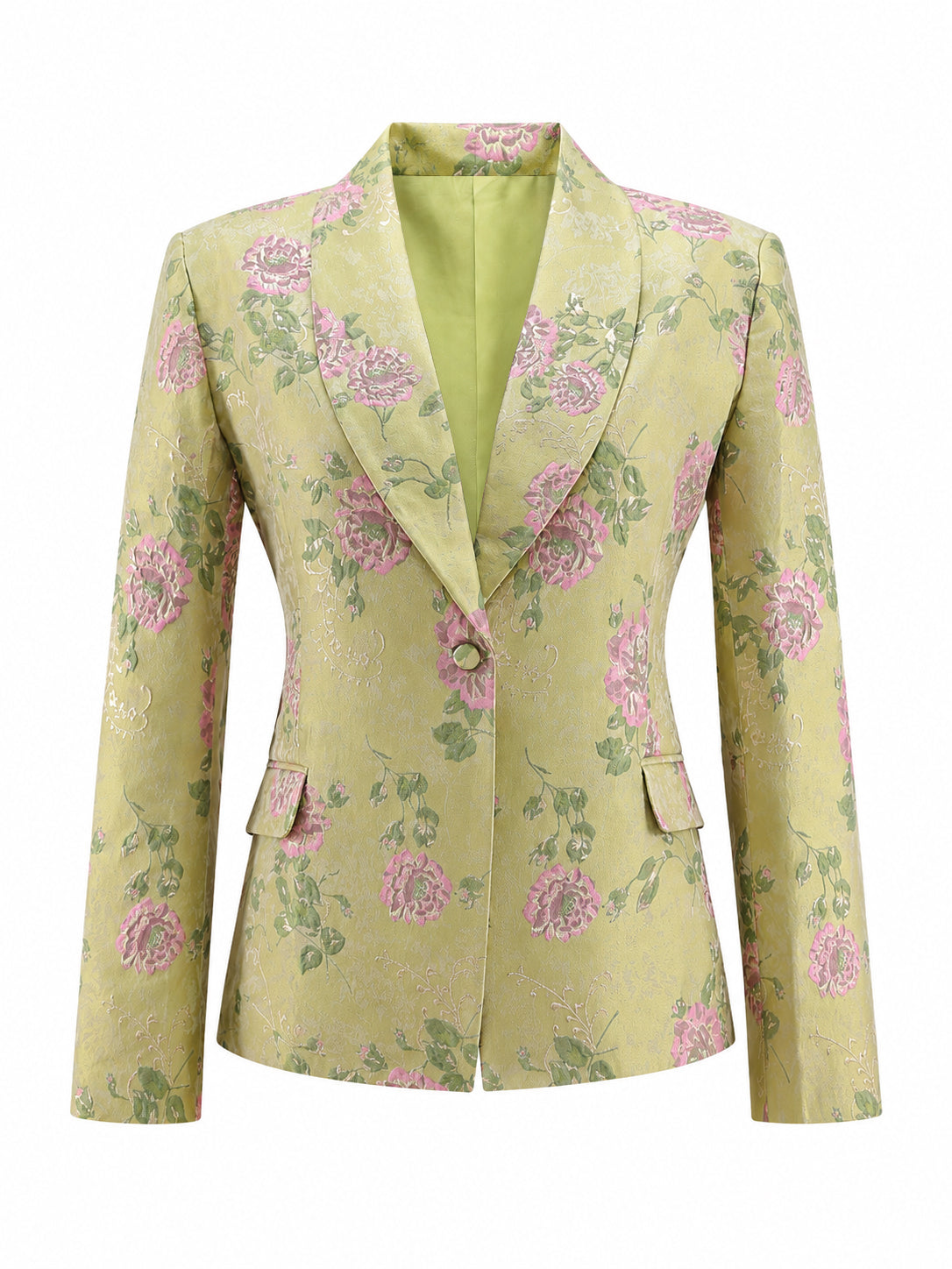 2 Piece Sage Green Shawl Lapel Floral Women's Suits