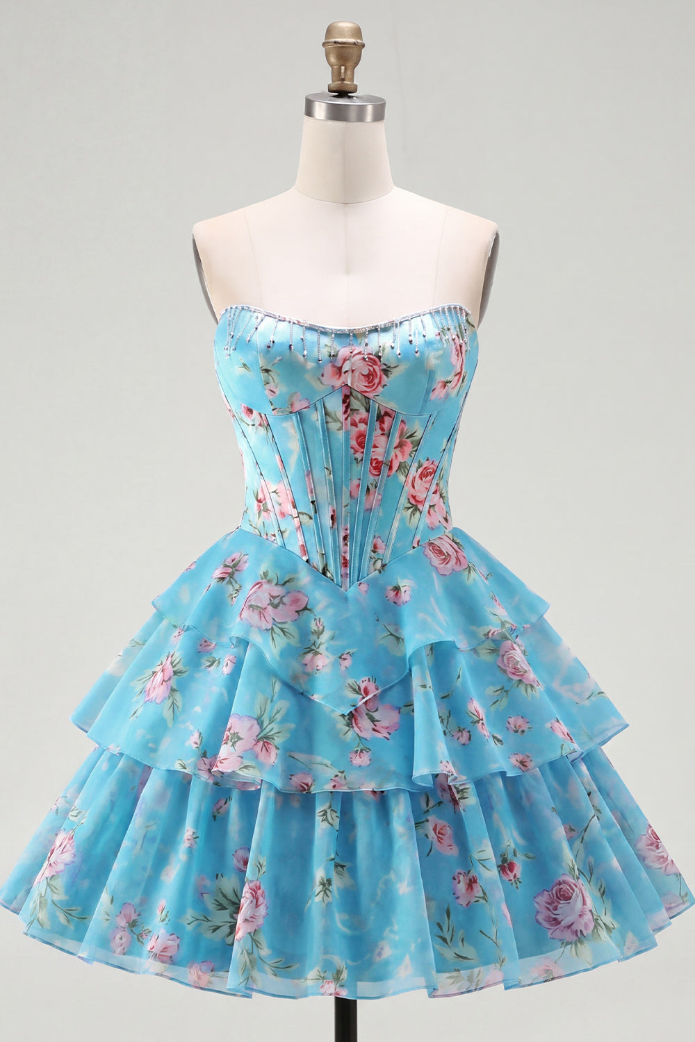 Robe de bal A-Line bustier corset jaune à fleurs étagée