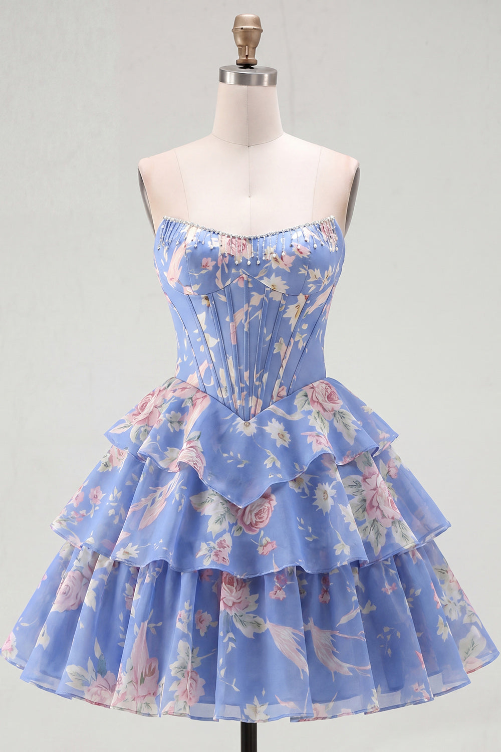 Robe de bal A-Line bustier corset jaune à fleurs étagée