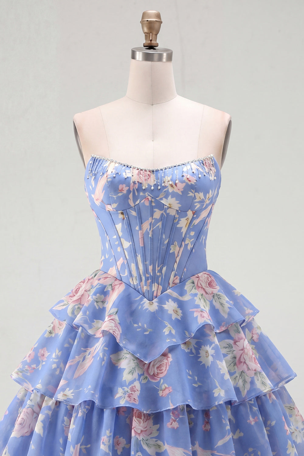 Robe de bal A-Line bustier corset jaune à fleurs étagée