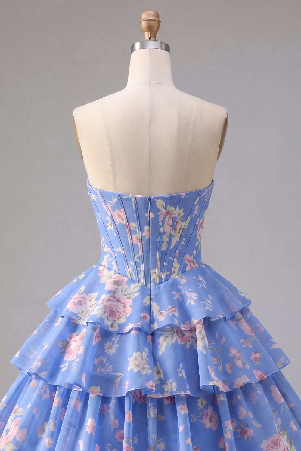 Robe de bal A-Line bustier corset jaune à fleurs étagée