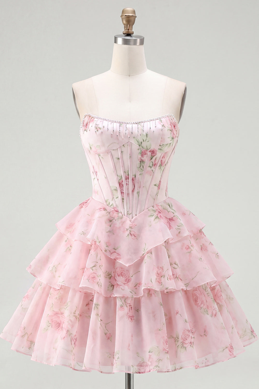 Robe de bal A-Line bustier corset jaune à fleurs étagée