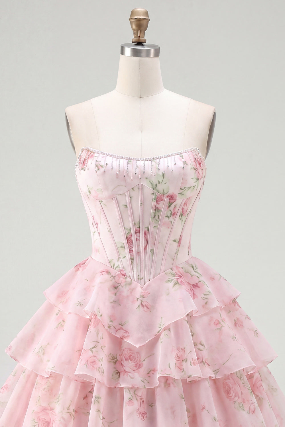 Robe de bal A-Line bustier corset jaune à fleurs étagée