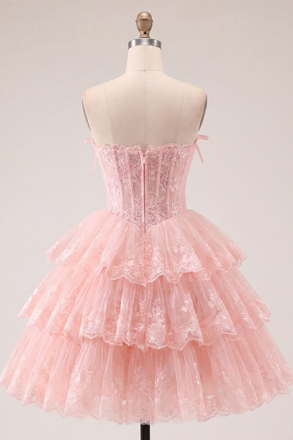 Tulle A-Line Blush Strapless Floral Corset Tiered Homecoming Dress