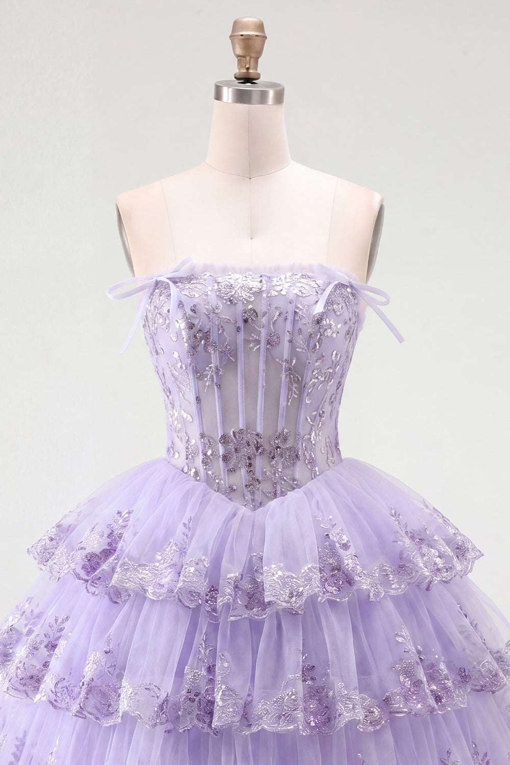 Tulle A-Line Blush Strapless Floral Corset Tiered Homecoming Dress
