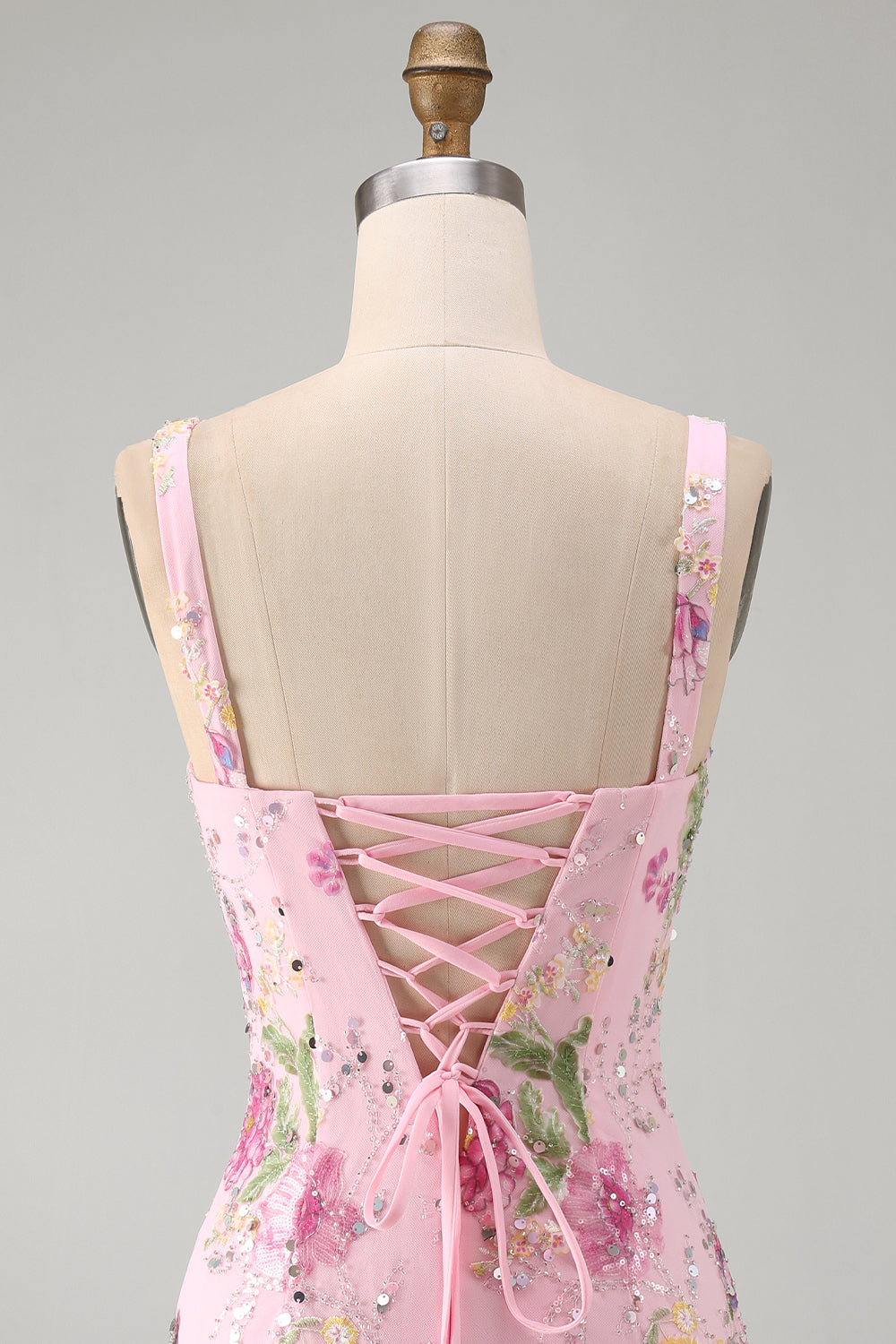 Pink Square Neck Bodycon Floral Sequins Homecoming Dress with Ruffles