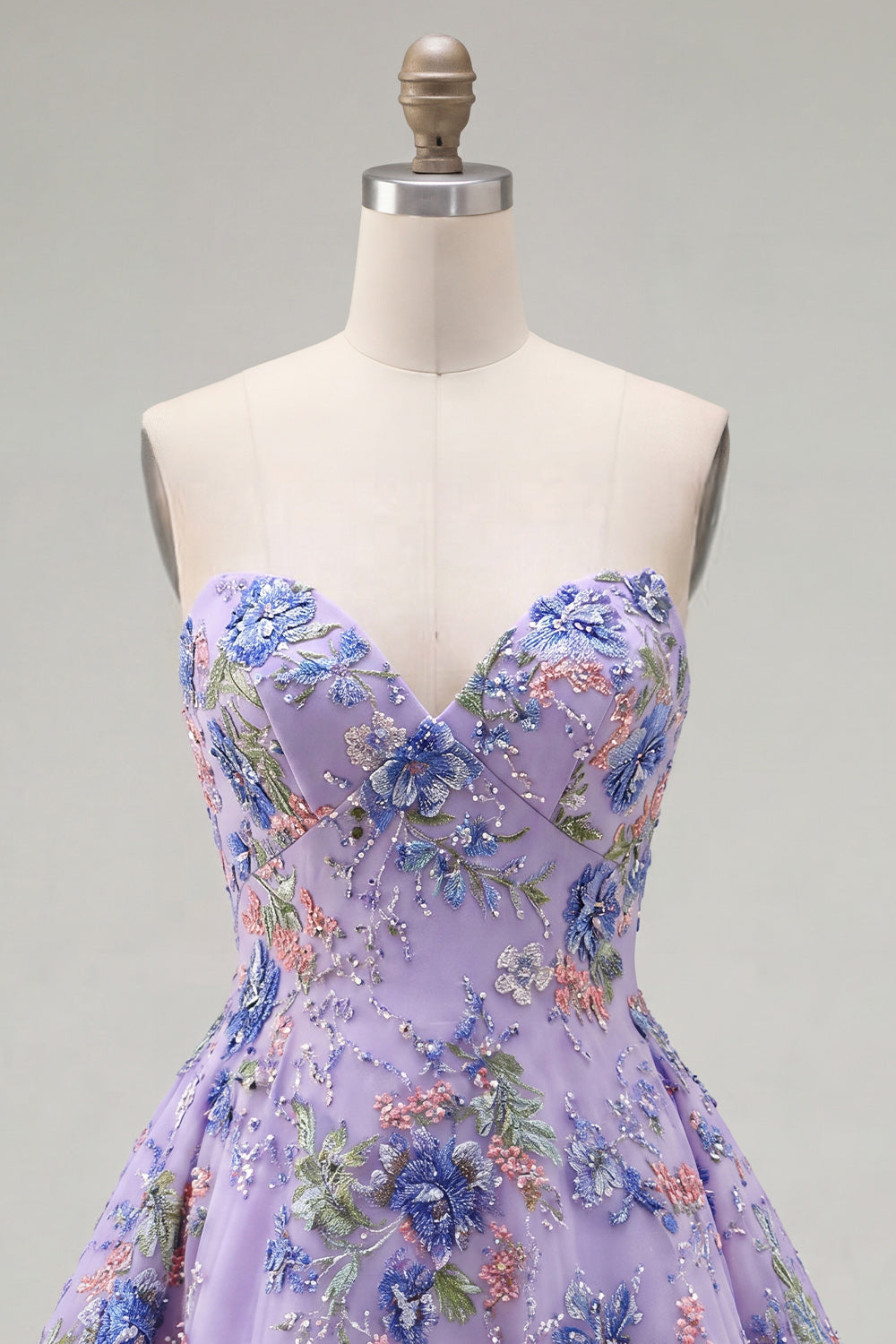 Pink Strapless A-Line Sequin Floral Homecoming Dress with Lace Up Back