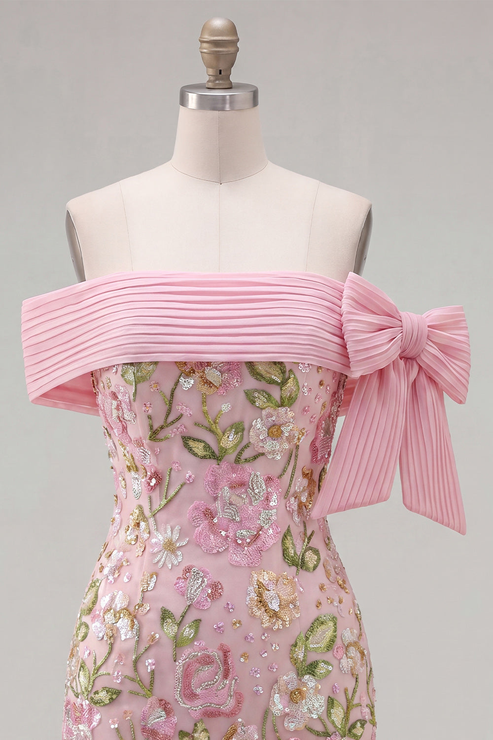 Off the Shoulder Pink Bodycon Floral Homecoming Dress with Sequins