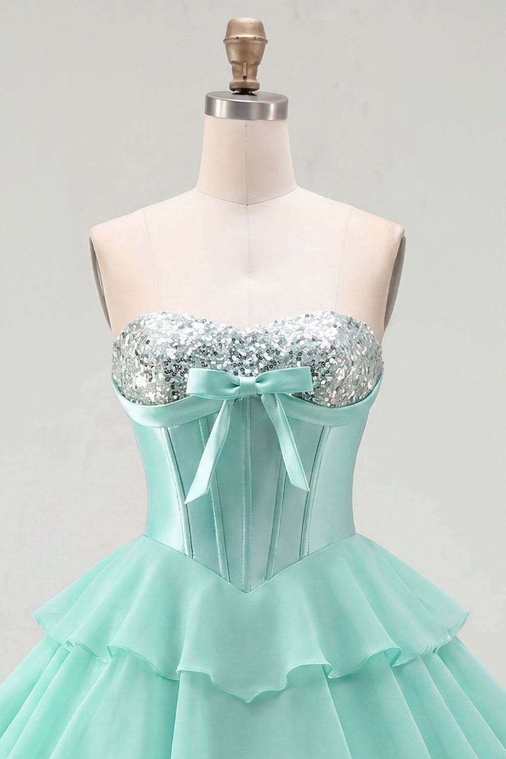 Mint A-Line Sweetheart Corset Chiffon Tiered Homecoming Dress