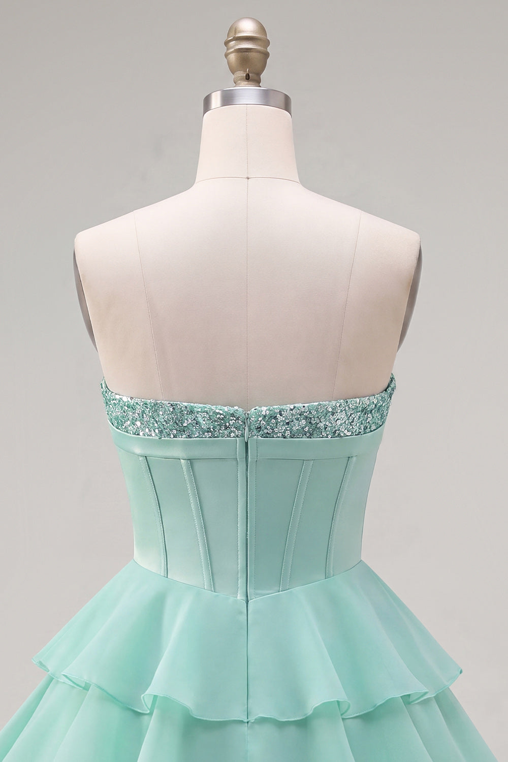 Mint A-Line Sweetheart Corset Chiffon Tiered Homecoming Dress