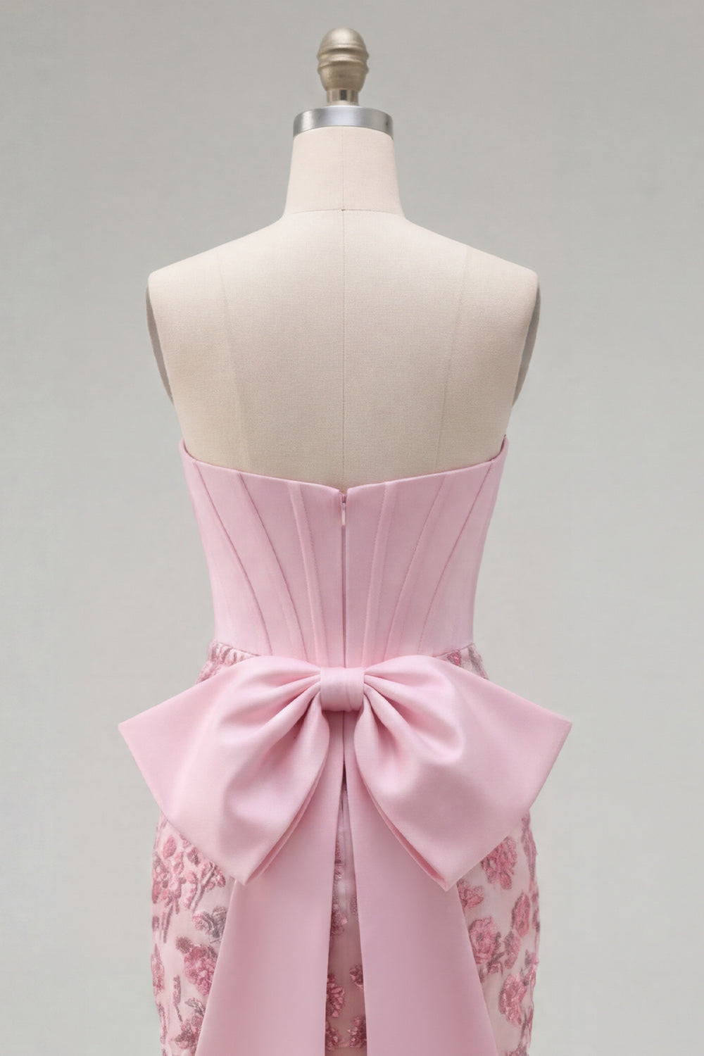 Pink Bodycon Floral Strapless Corset Homecoming Dress with Bow