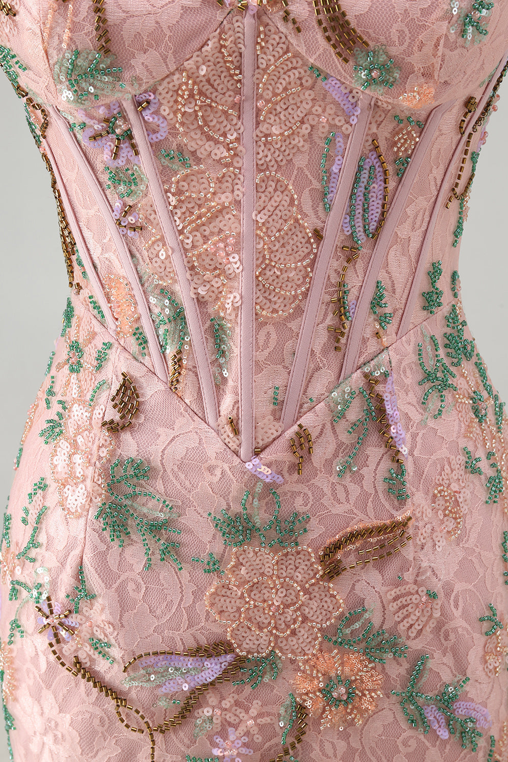 Pink Bodycon Sweetheart Floral Corset Homecoming Dress with Beading