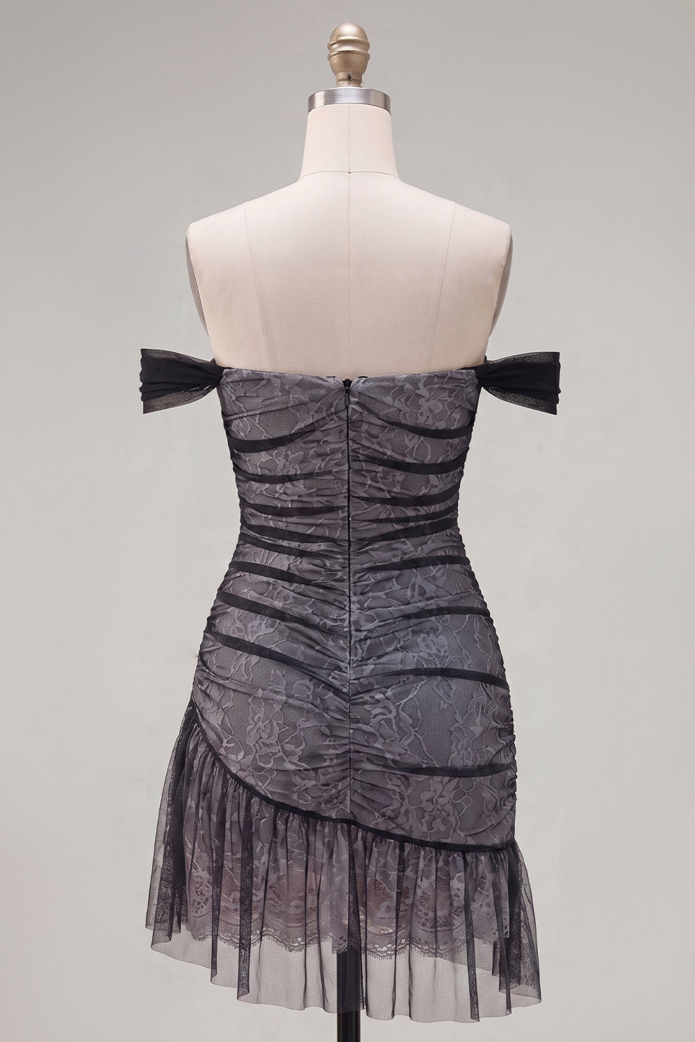 Off the Shoulder Black Tulle Bodycon Asymmetrical Homecoming Dress with Ruffles